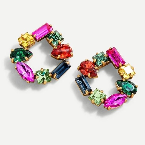 J. Crew Jewelry - J.CREW Rainbow Crystal Open Circle Earrings